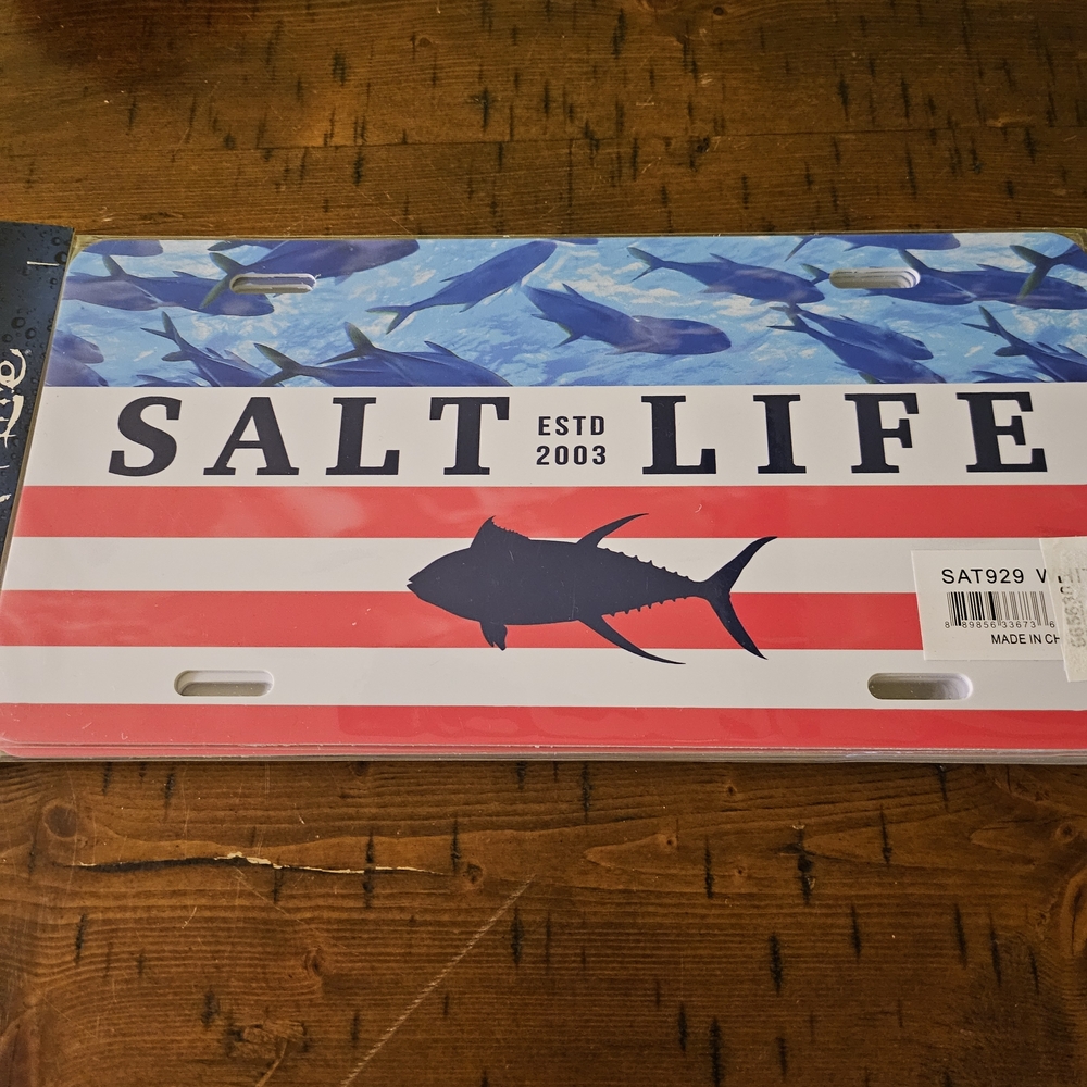 Salt Life Blue and Red Fish License Plate